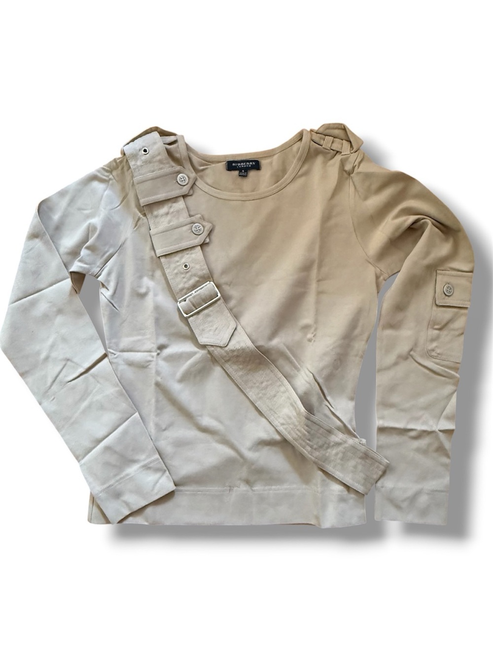Burberry Beige Strap-Detail Long Sleeve Top